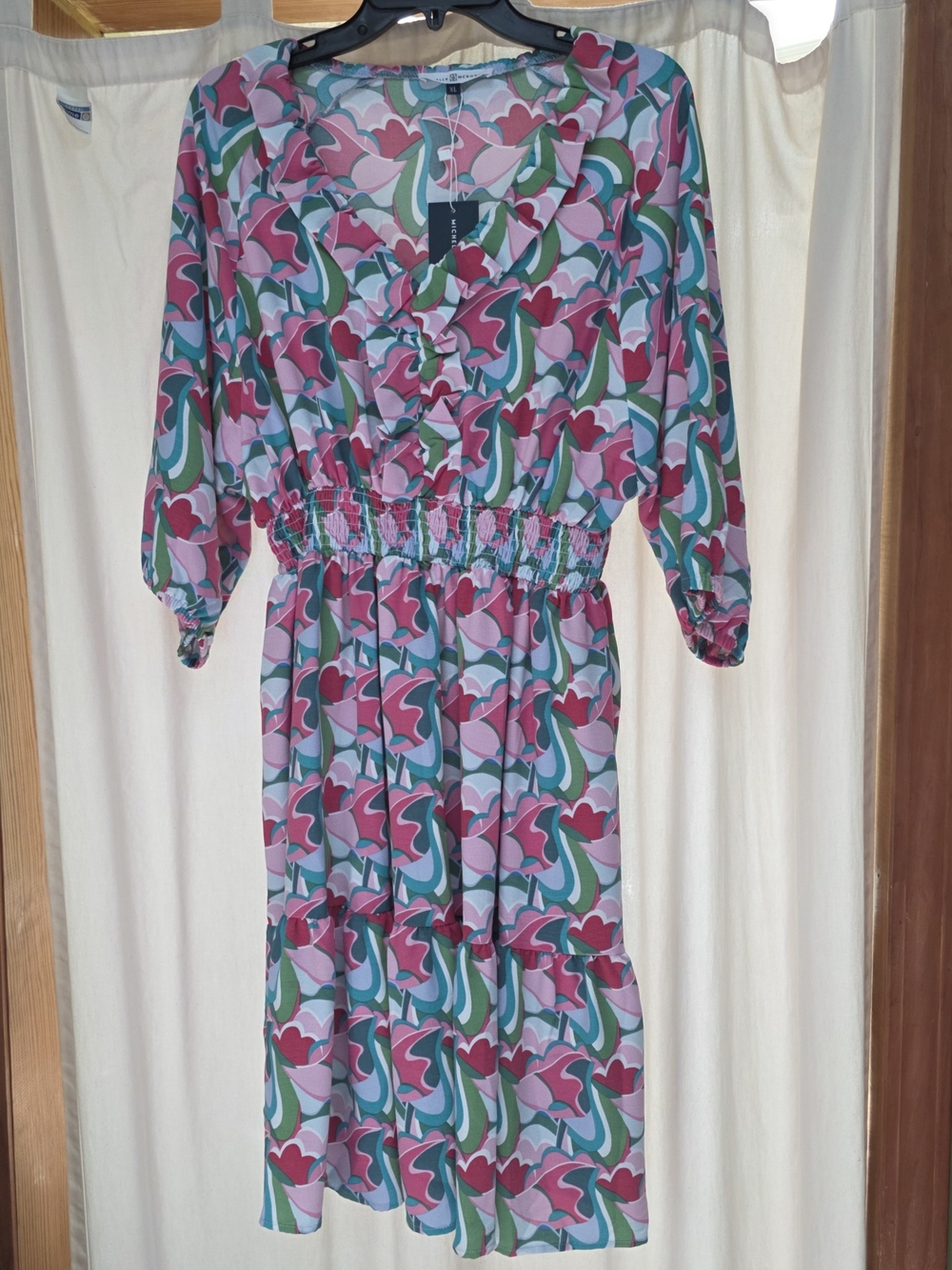 Smocked Waist Midi Dress in Pink & Green Floral
